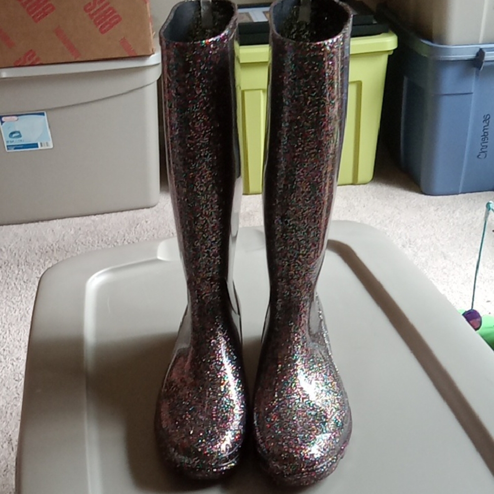 Komfor Me Sparkly Multi-Color Glitter Rain Boots Size 10 Women's